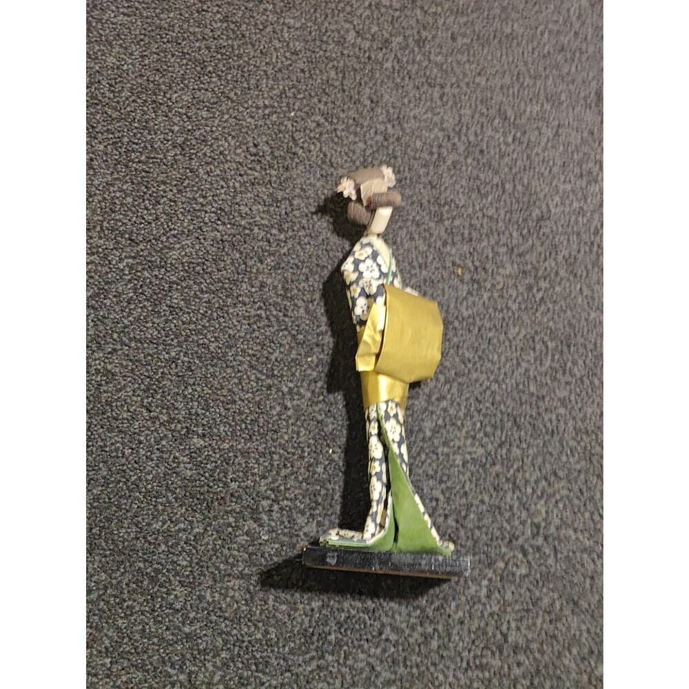 Japanese Handmade Doll with Floral Kimono, Gold Obi, Approx. 10 Inch